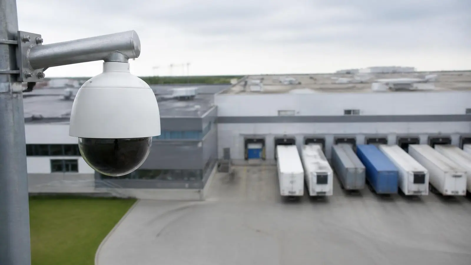 PTZ security camera overlooking a manufacturing plant loading yard in North Georgia