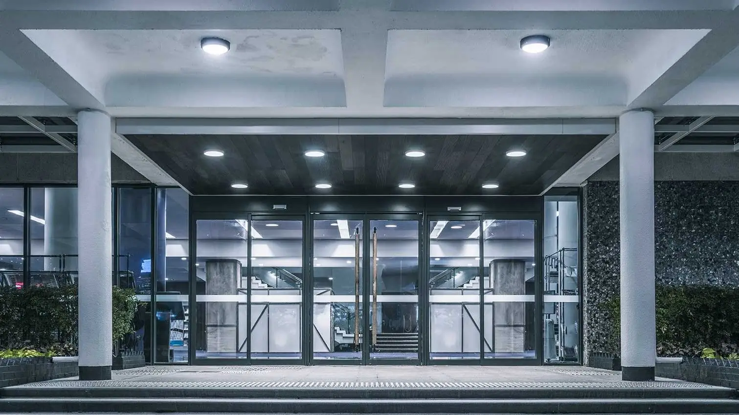 Commercial lobby with controlled entry