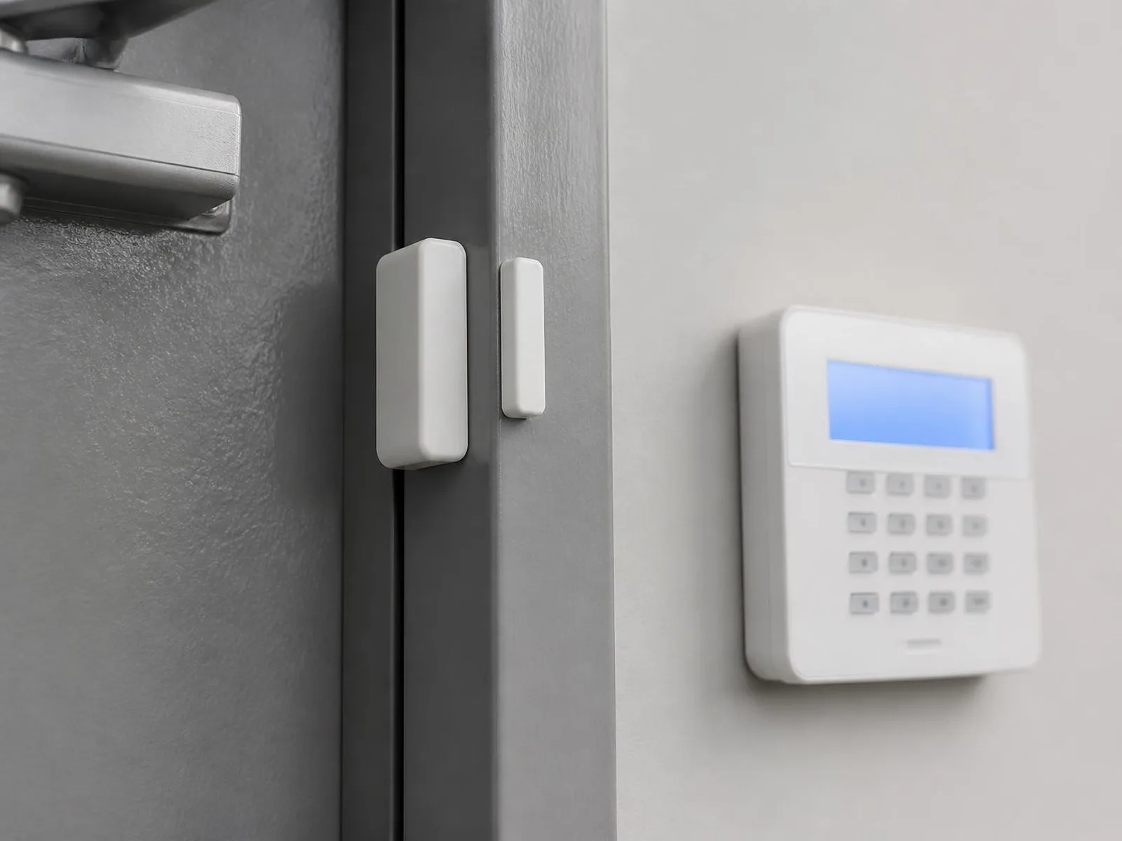 Commercial intrusion alarm on a business door
